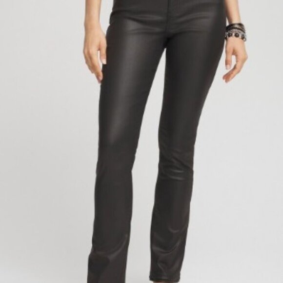 Chico's Denim - CHICO'S Girlfriend Coated Slim Leg Jeans Black Size 6 (Chico's size 0.5) EUC